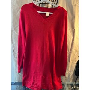 Faded Glory Red V Neck Long Sleeve Sweater Dress XL 16 18 Cozy Winter Knit